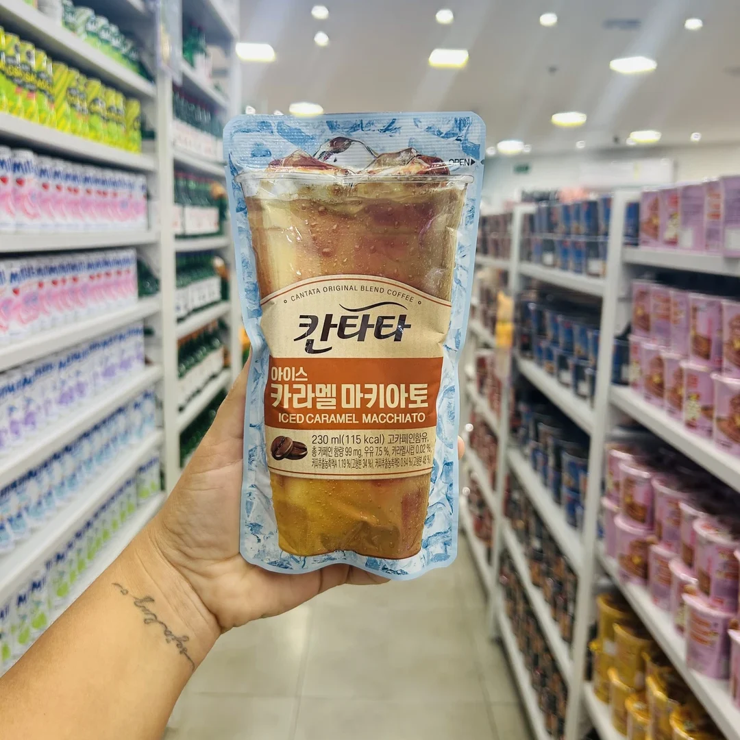 Bebida Coreana Café Gelado Cantata Lotte Bag 230ml Sabor Caramelo Macchiato