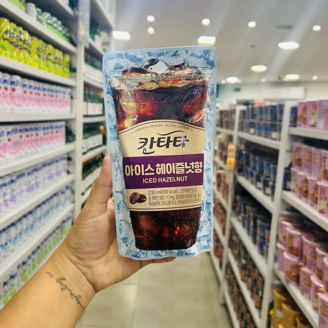 Bebida Coreana Café Gelado Cantata Lotte Bag 230ml Sabor Avelã