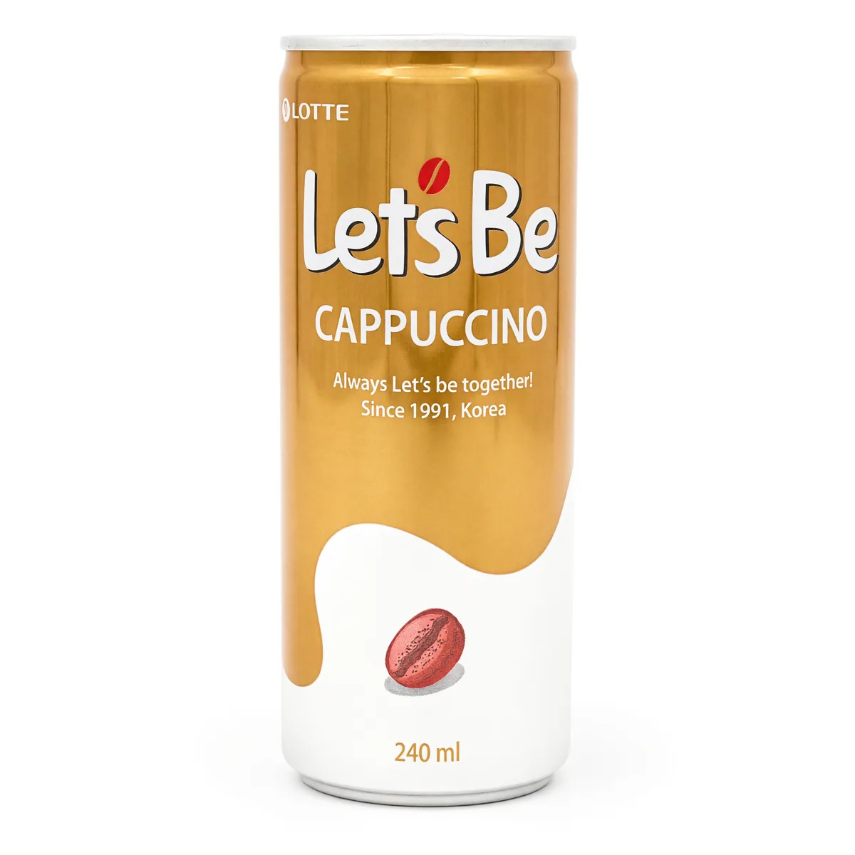 Bebida Let's Be Lotte Sabor Cappuccino de 240 ml, foto de estúdio recriada por IA a partir de foto real