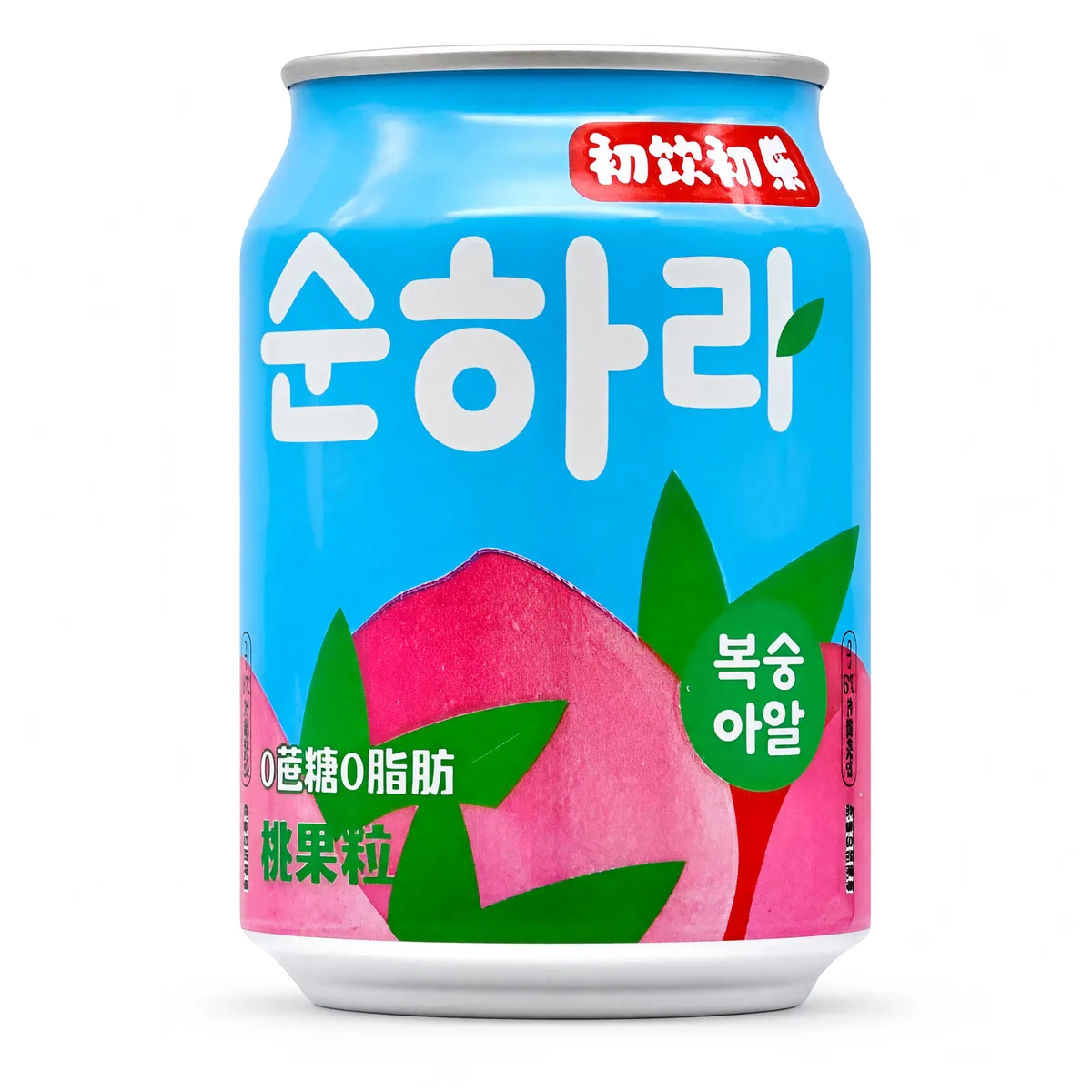 Bebida Yantai Sabor Pêssego de 238 ml, foto de estúdio recriada por IA a partir de foto real