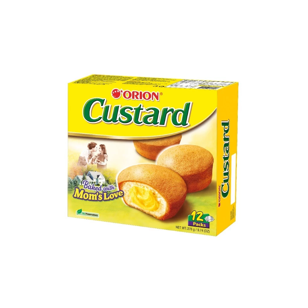 Bolinho Coreano Custard Orion | Creme de Ovos | Caixa com 12 Unidades | 276g | K-snack Importado Mimos Korea
