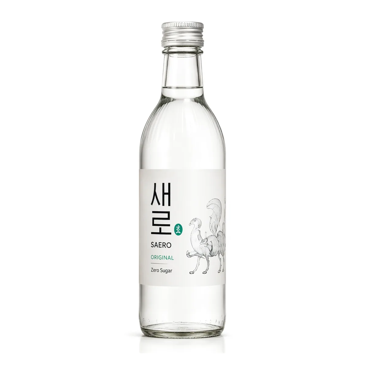 Soju Saero Lotte Original de 360 ml, foto de estúdio recriada por IA a partir de foto real