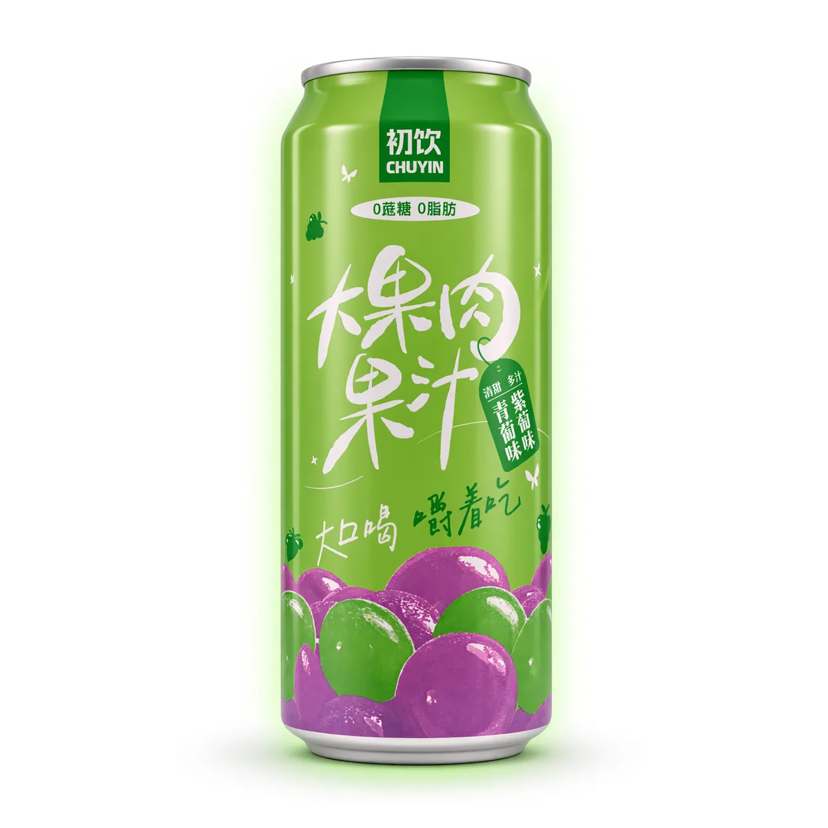 Suco com Pedaços Chuyin Sabor Uva de 500 ml, foto de estúdio recriada por IA a partir de foto real