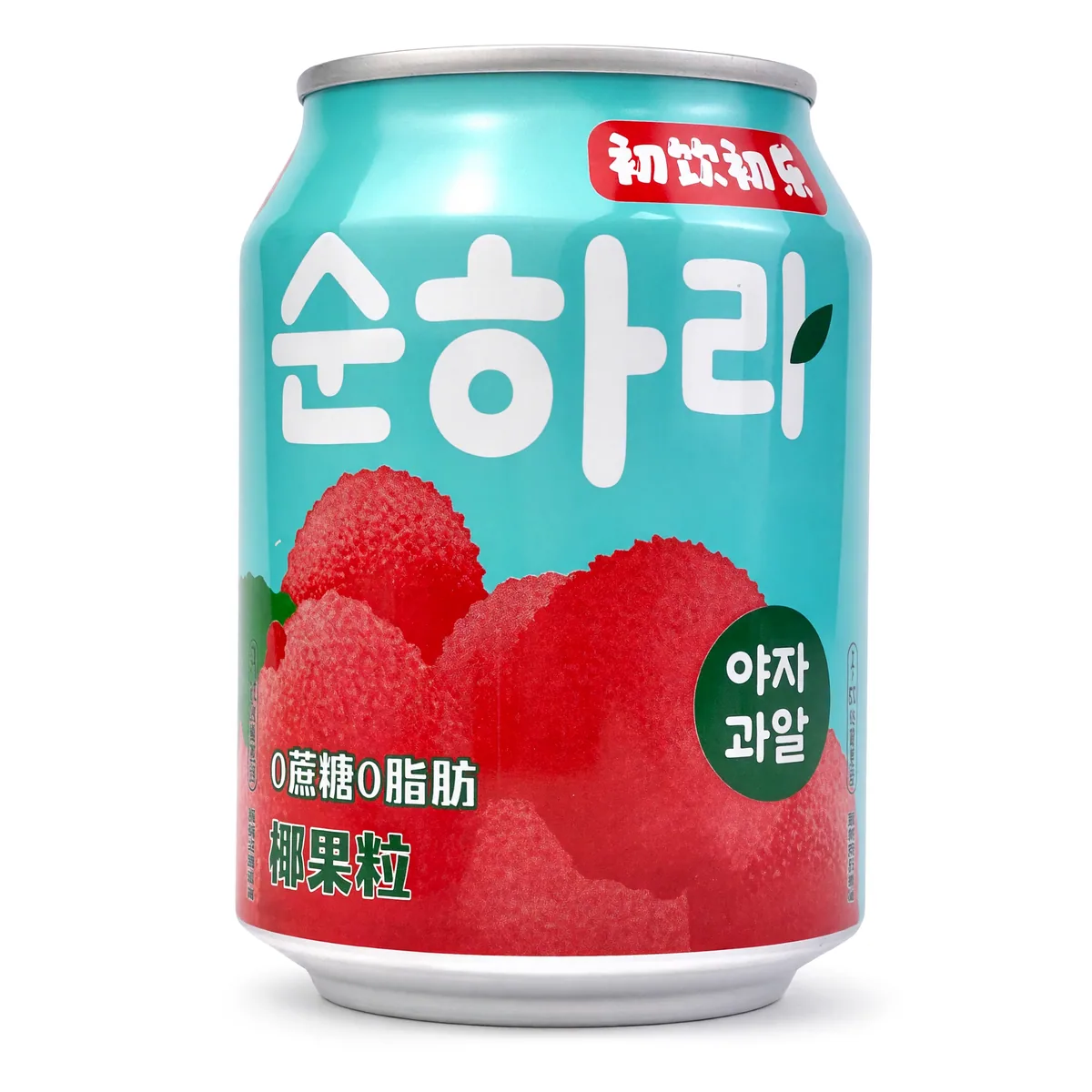 Suco Yantai Sabor Lichia de 238 ml, foto de estúdio recriada por IA a partir de foto real