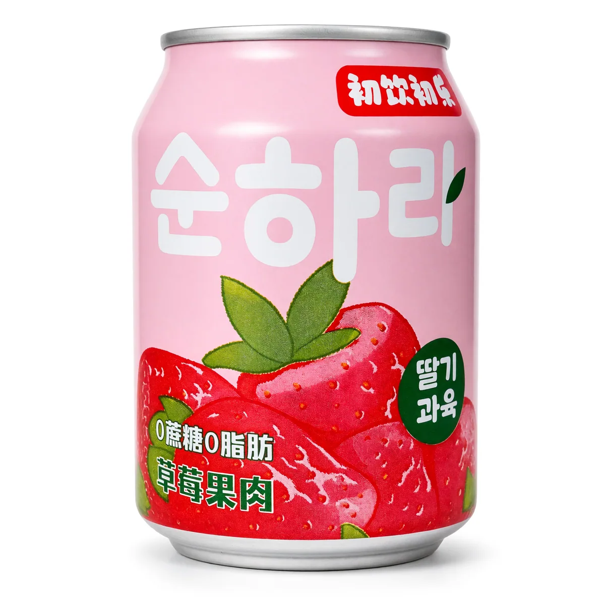 Suco Yantai Sabor Morango de 238 ml, foto de estúdio recriada por IA a partir de foto real